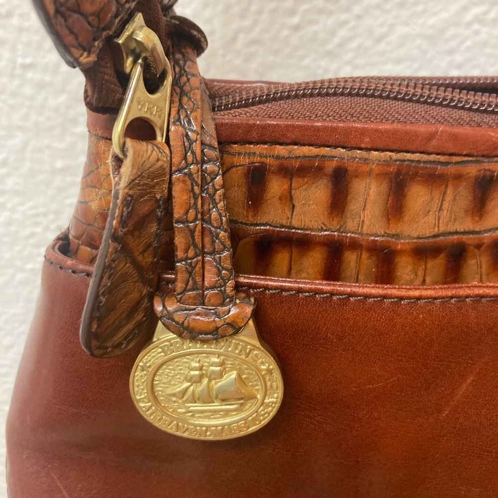 BRAHMIN Leather and Croc Embossed Cognac Shoulder Bag - Picture 3 of 7
